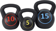 BalanceFrom Vinyl Kettlebell Set, 5-10-15 Pound Set Of 3 – Cement-Filled Strengt picture