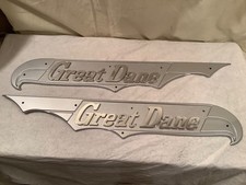 NOS Great Dane Trailers Silver Signature Plate Logo Matching Pair picture
