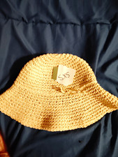 Beige Woven Straw Sun Hat Solid S/XS Women Casual Travel Spring Summer picture