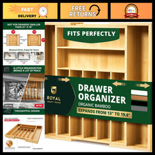 Luxury Bamboo Kitchen Drawer Organizer - 9 Slot Utensil Holder & Cutlery Tray fo picture