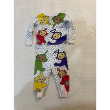 Vintage 1998 Teletubbies Pajama Set Kids 2T Star Print Tinky Winky READ picture