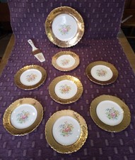 Vintage W.S. George Radisson Cake Dessert Set 9pc Ardalt 22K Gold Floral Server picture