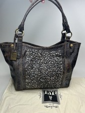 NWOT Frye DEBORAH Chocolate Brown Leather Studded Shoulder Satchel Tote Handbag picture