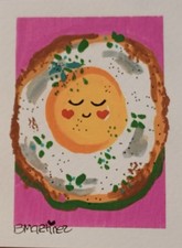 aceo original painting Cute Egg With Heart Cheeks “Egglicious” picture