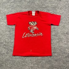 Vintage 1987 Wisconsin Bucky Badger Shirt TEENS Large 16x20 Red picture