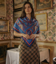NWT Limited Italo Ferretti Blue & Red Geo Silk Foulard Made in Italy 42