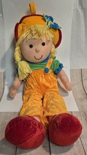 Goffa Int'l Corp Large Plush Girl Doll Orange Outfit Yellow Yarn Hair Hat 3+ picture