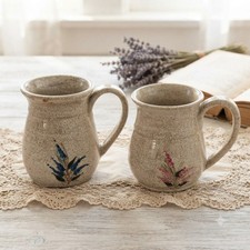 Vintage Stoneware Mugs Signed Studio Speckled Pottery Hand Painted picture