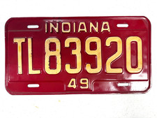 Vintage 1949 Indiana TRAILER license plate tag TL83920 good original picture