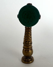 Antique 19th-Century Victorian Brass Wax Seal Stamp with Malachite Stone Handle picture