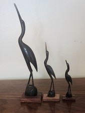 3 Vintage Hand Carved Solid Wood Crane Egret Heron 15