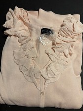 NWT Dialogue Women’s 3X Pale Rose Ruffle Front Button Cardigan Sweater Plus Size picture
