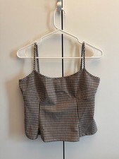 Divided H&M Cami Top Brown Black Gingham Plaid Tank picture