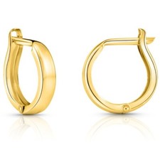 14K Real Solid Gold Shiny Round Plain Huggie Hoop Earrings Small Size 12MM picture