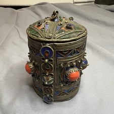 Antique Berber Silver Enamel Amulet Box c.1900 North Africa (Kabyle Attrib.) picture
