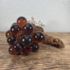 Vintage AMBER Gold Acrylic Lucite Sphere Ball Grape Cluster Driftwood picture