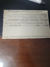 Youngstown Sheet And Tube Vintage Pay Stub picture