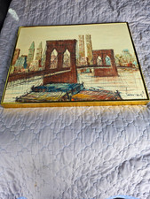 Oil Painting Brooklyn Bridge/Twin Towers New York Cityscape Signed H. Duchamp picture