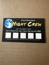 Vintage Dutch Bros Davis California Night Crew Drink stamp card. Not valid.rare  picture