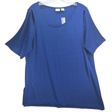 Chicos Travelers Royal Blue Cold Shoulder Slit Sleeve Top Size 1 US 16/18 XL NEW picture