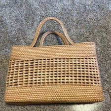 Women’s Woven Straw Style Tote Bag Round Handles Beige Summer Beach Handbag picture