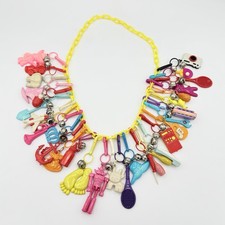Vintage 1980s Plastic Bell Clip On Plastic Charm Necklace W/ 30+ Charms - #4 picture