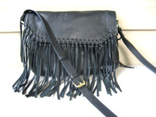 New Scully Women's Soft Buttery Leather Fringe Crossbody Bag Black Small Mini picture