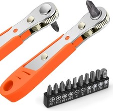 Ratcheting Right Angle Screwdriver Hex Drive 90 Degree Offset + 10pc Bits Set picture