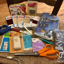 Sewing Lot Scissors Darning Thread Zipper Fix Needles Snaps Buttons Some Vtg picture