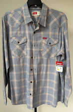 Wrangler NWT Men's XLarge Slim Fit Shirt Blue Plaid Twill With Sunglass Cleaner picture