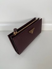 Prada Burgundy Saffiano Snap Button Bi‑fold Wallet 16×9.5cm picture