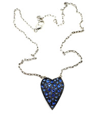Brighton Glisten Heart Dark Blue Crystals Reversible Silver Necklace 16”-18” picture