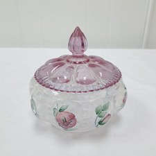 Fenton Trellis Melon Floral Glass Powder/Candy Dish Lid Signed Artist  picture