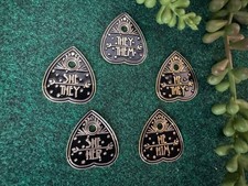 Ouija Planchette Pronoun Enamel Pins ~ She Her He Him They Them ~ Witchy Goth picture