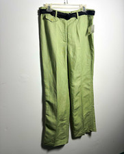 Emma James Women’s 10 Regular Green Linen Rayon Dress Pants Belted Pockets picture