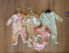 Carter's chick pea Emily & Oliver Baby Girl Lot 6M/6-9M Sleepers Bodysuits picture