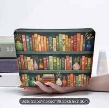 1pc Women's Lightweight Linen Makeup Bag with Book-Themed picture