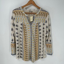 Lucky Brand Blouse Womens Large Beige Paisley Peasant Top Long Sleeve picture