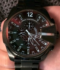 DIESEL DZ4318 Mega Chief Men's Chronograph Black Stainless Steel Watch Worn Once picture