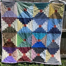 Fantastic Colorful Handmade Quilt Courthouse Step, Piece Arch, Log Cabin picture