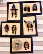 Vintage GARNER Native American Folk Art Stone/Bone Portraits- Signed & Framed picture
