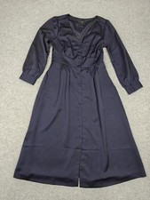 J.Crew Dress Womens 4 Blue Satin Long Sleeve Button Front Fit & Flare Midi picture