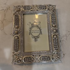 Olivia Riegel Pearl Crystal Jeweled Silver Tone Picture Frame 6 x 8” For 4 x 6” picture