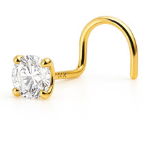 14KT Yellow Gold Nose Ring Screw Large 3mm Round Natural Diamond 20 Gauge picture