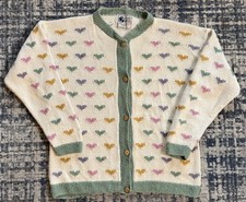 Vintage Planet Earth Imports All Over Print Heart 100% Cotton Cardigan Sweater M picture