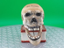 1960’s Japanese Ceramic Bisque Skull on Book Moveable Jaw Candle Holder Souvenir picture