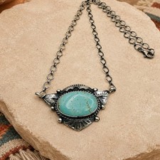 Kingman Turquoise Navajo Signed 925 Sterling Southwestern Statement Necklace 18