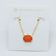 New Kendra Scott Pumpkin Gold Plated Short Pendant Necklace In Orange Shell picture