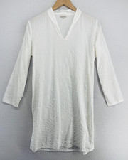 ANOKHI Top M Longline Tunic Pintuck V-Neck Long Sleeve Side Slit Cotton White picture