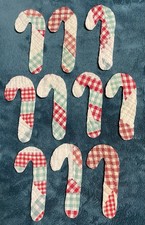 10 PRIMITIVE ANTIQUE CUTTER QUILT CANDY CANES RED, GREEN, WHITE Christmas picture